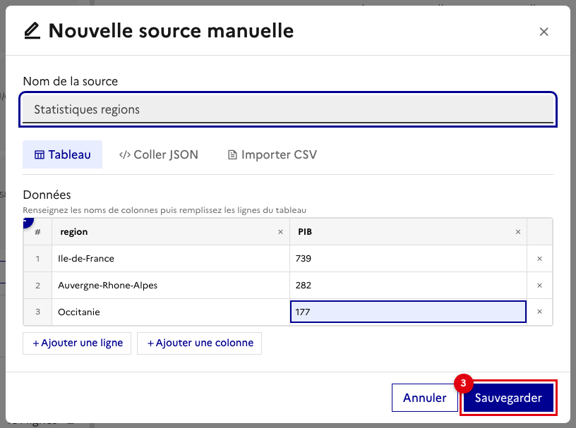 Modale de source manuelle